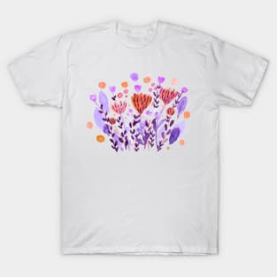 Watercolor whimsical flowers - purple and orange T-Shirt